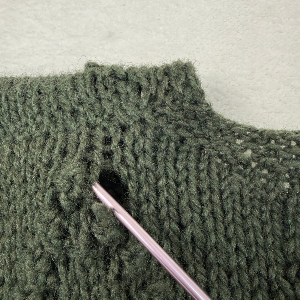 Vintage Hand Made Greek Knitwear Wool Chunky Sweater Cardigan Women XL Green - Picture 7 of 8